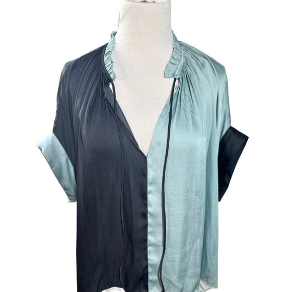 NWT Current Air Colorblock Ruffled Split Neck Blouse size Small - Picture 1 of 7